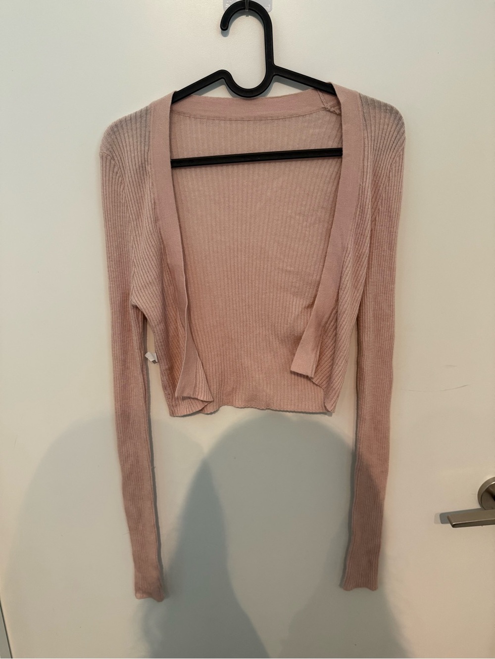 Soft Pink Ribbed Open-Front Women's Sweater